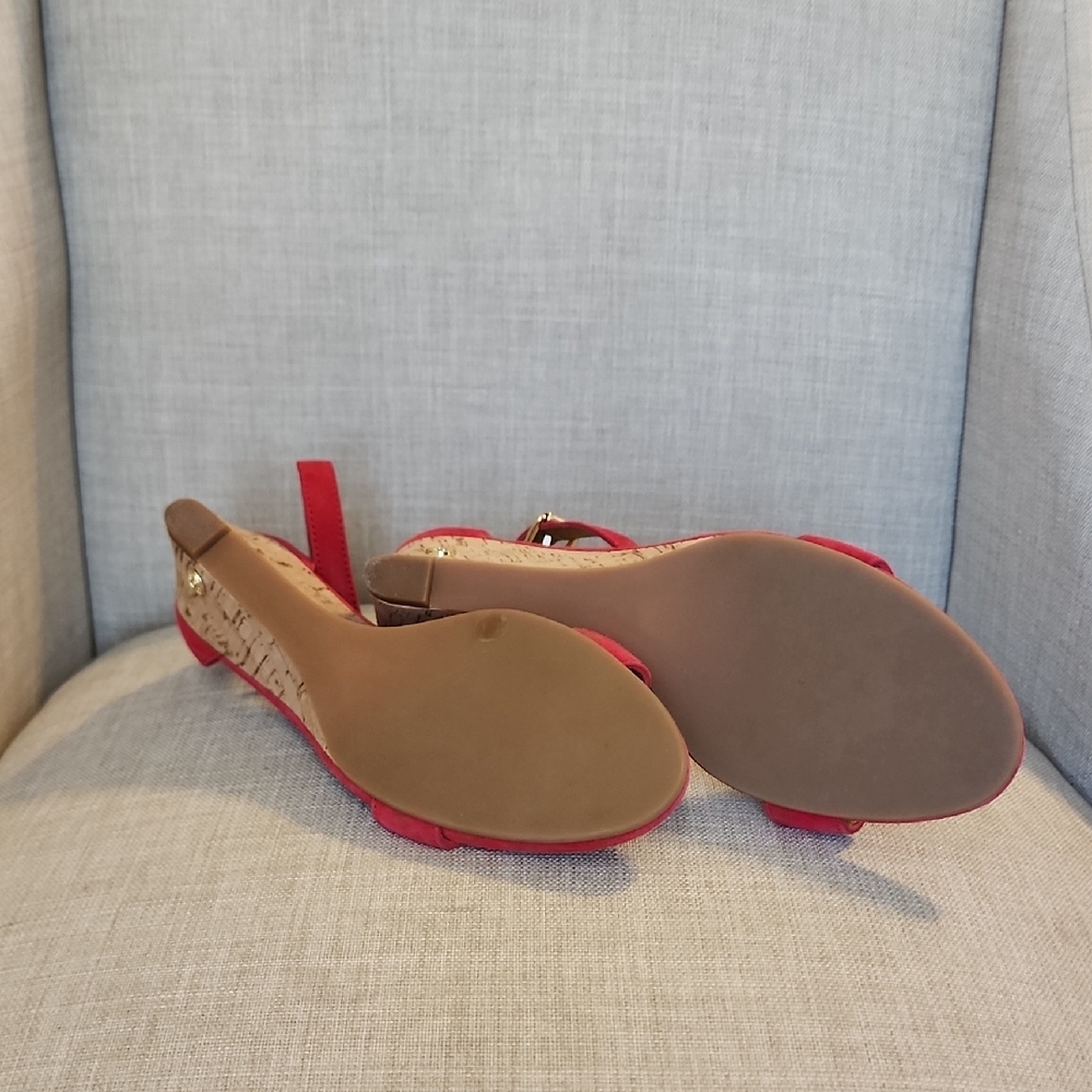 Tory Burch Savannah Wedge Red Suede Sandal Size 7.5 - Picture 5 of 7
